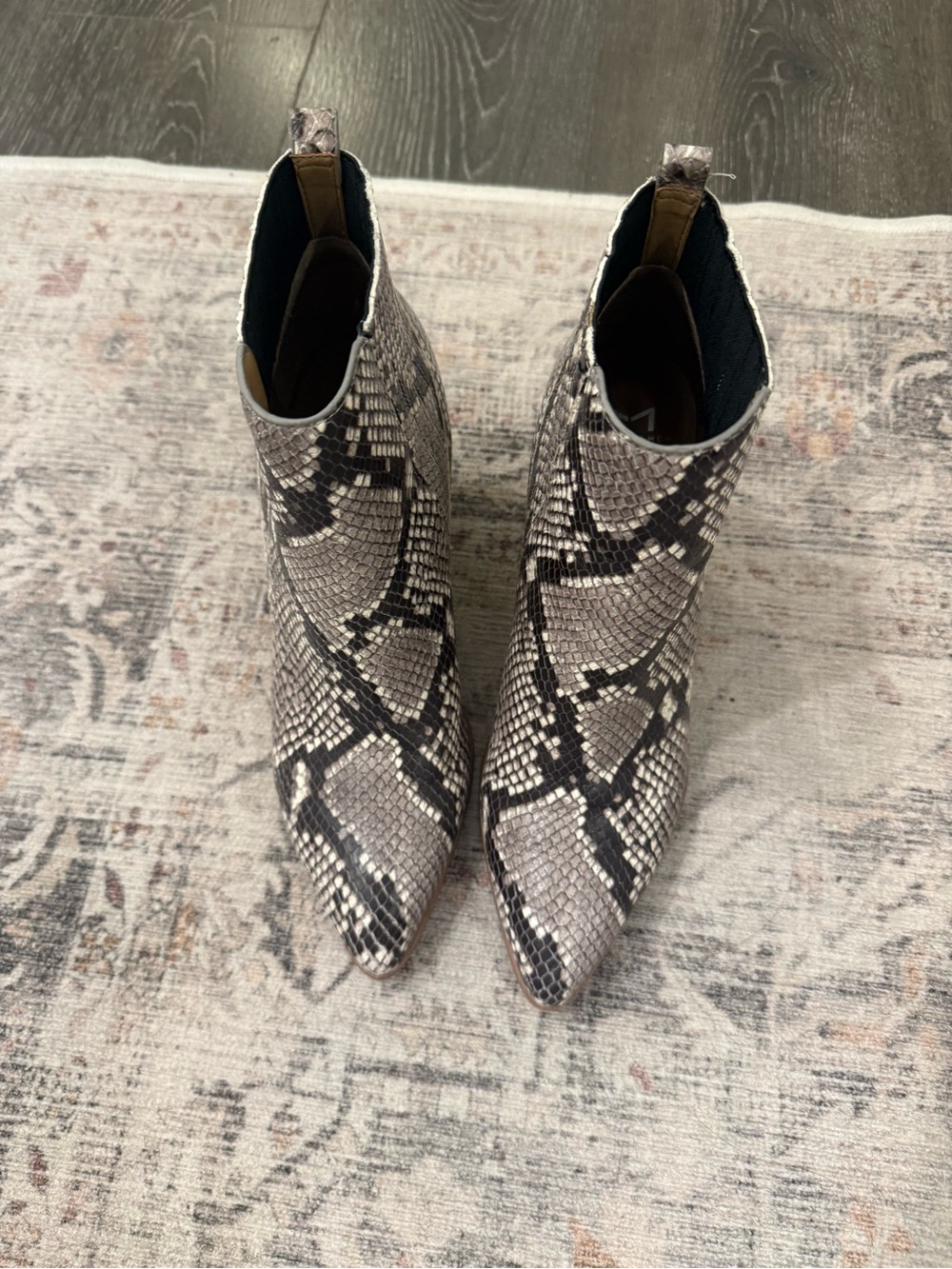 Marc Fisher Snake-Print Pointed Toe Ankle Boots - Gray
